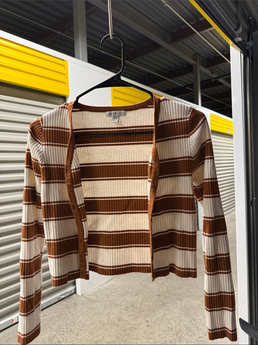 Brown and Cream Striped Ribbed Button Cardigan